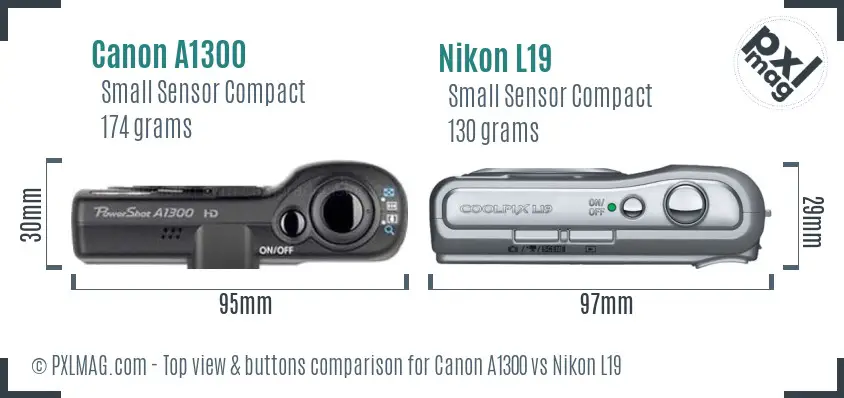 Canon A1300 vs Nikon L19 top view buttons comparison