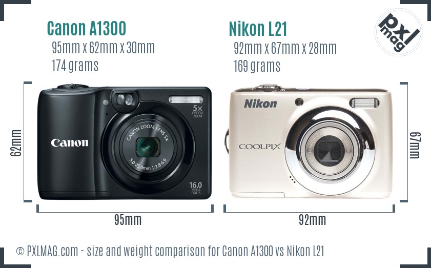 Canon A1300 vs Nikon L21 size comparison Canon A1300 vs Nikon L21 size comparison