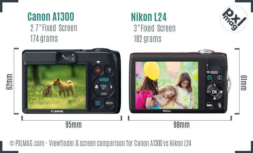 Canon A1300 vs Nikon L24 Screen and Viewfinder comparison