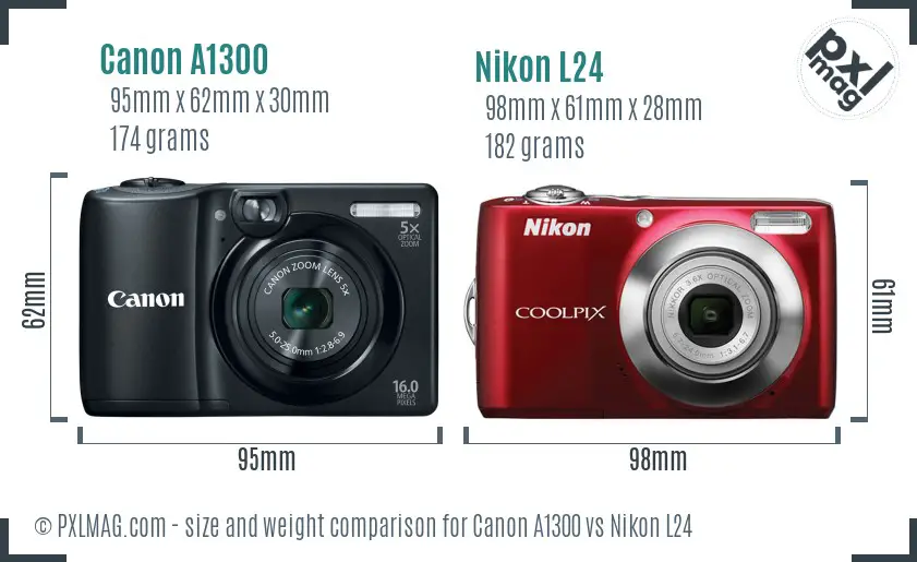 Canon A1300 vs Nikon L24 size comparison