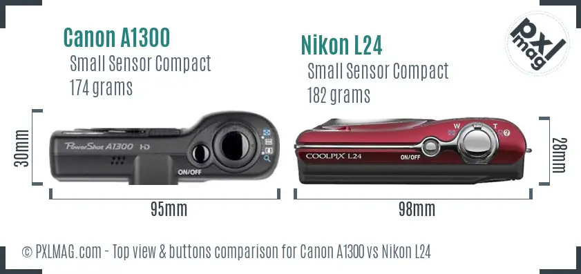 Canon A1300 vs Nikon L24 top view buttons comparison