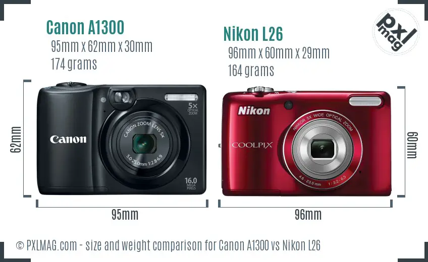 Canon A1300 vs Nikon L26 size comparison