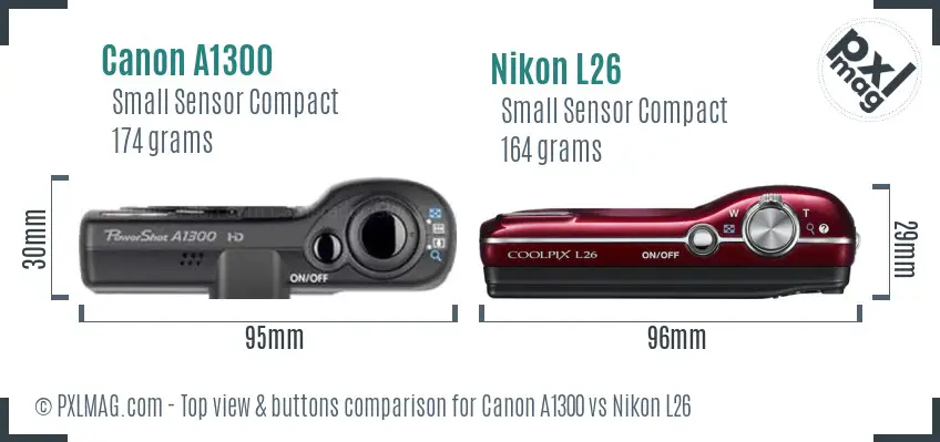 Canon A1300 vs Nikon L26 top view buttons comparison