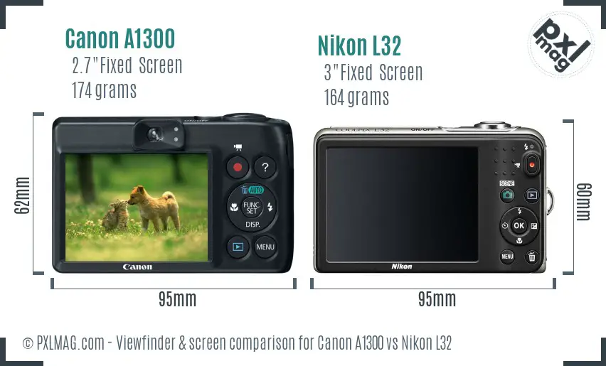 Canon A1300 vs Nikon L32 Screen and Viewfinder comparison