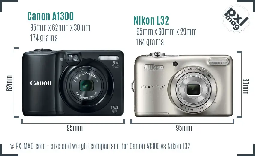 Canon A1300 vs Nikon L32 size comparison