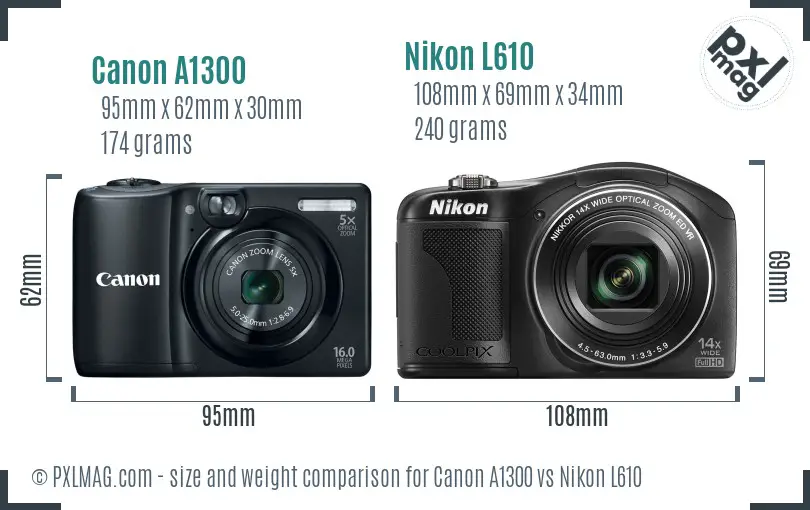 Canon A1300 vs Nikon L610 size comparison Canon A1300 vs Nikon L610 size comparison