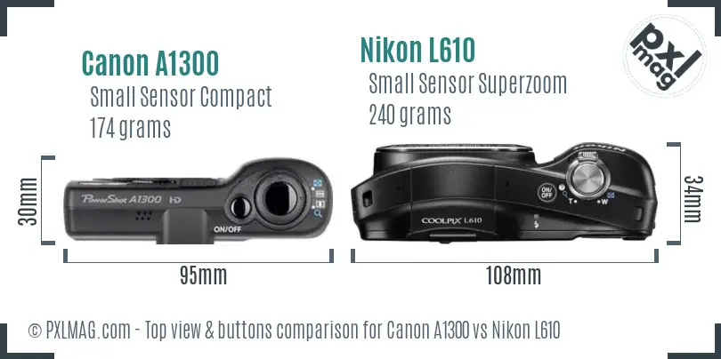 Canon A1300 vs Nikon L610 top view buttons comparison Canon A1300 vs Nikon L610 top view buttons comparison