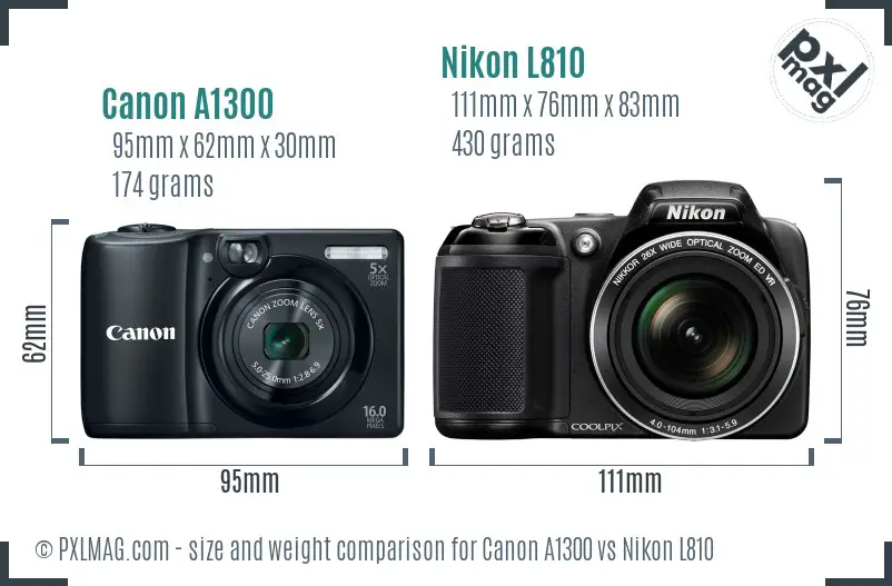 Canon A1300 vs Nikon L810 size comparison
