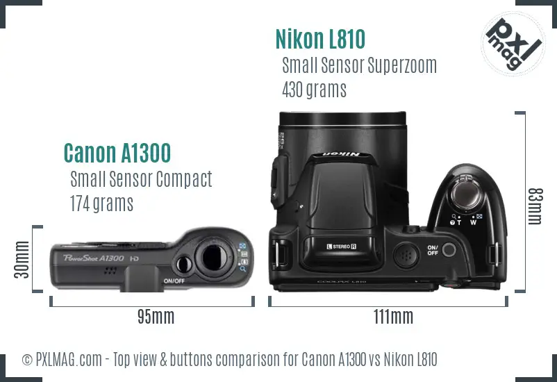 Canon A1300 vs Nikon L810 top view buttons comparison