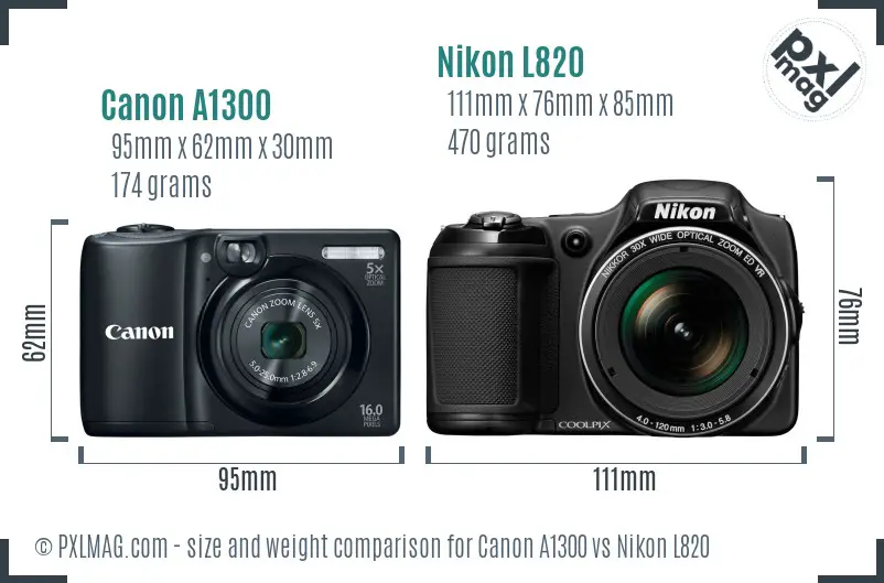 Canon A1300 vs Nikon L820 size comparison