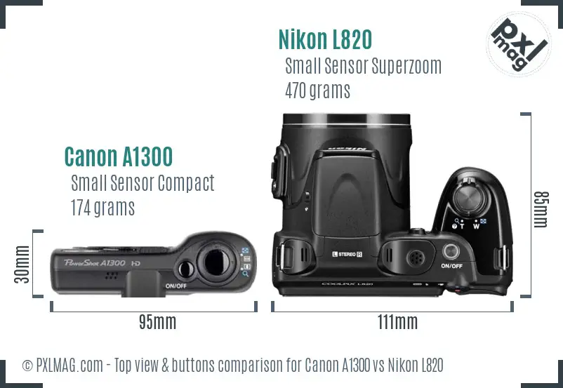 Canon A1300 vs Nikon L820 top view buttons comparison