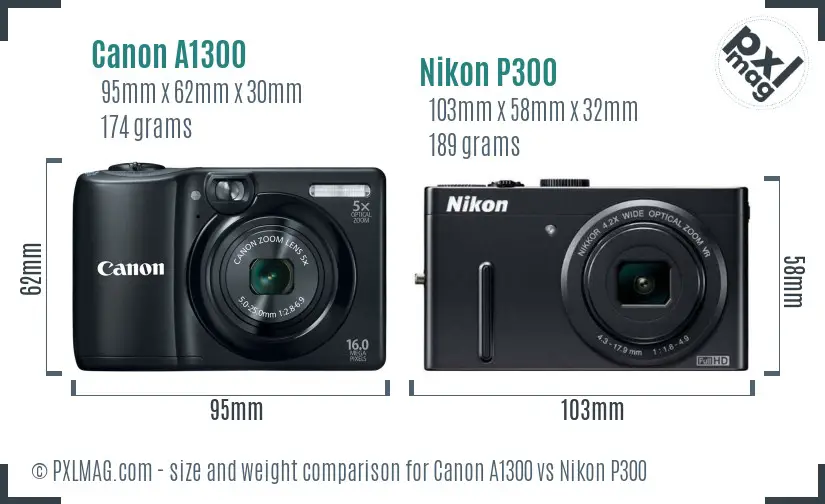 Canon A1300 vs Nikon P300 size comparison