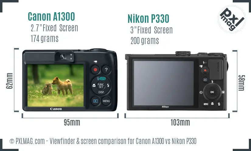 Canon A1300 vs Nikon P330 Screen and Viewfinder comparison
