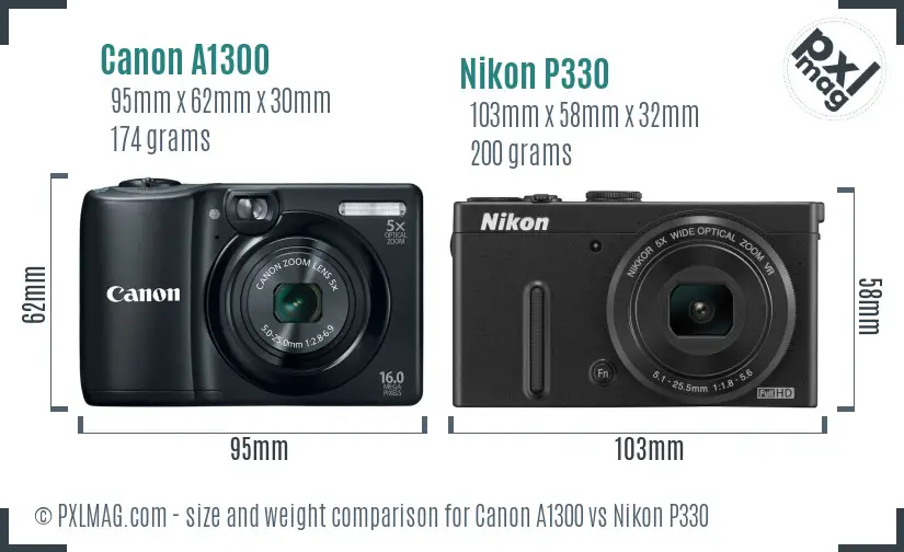 Canon A1300 vs Nikon P330 size comparison