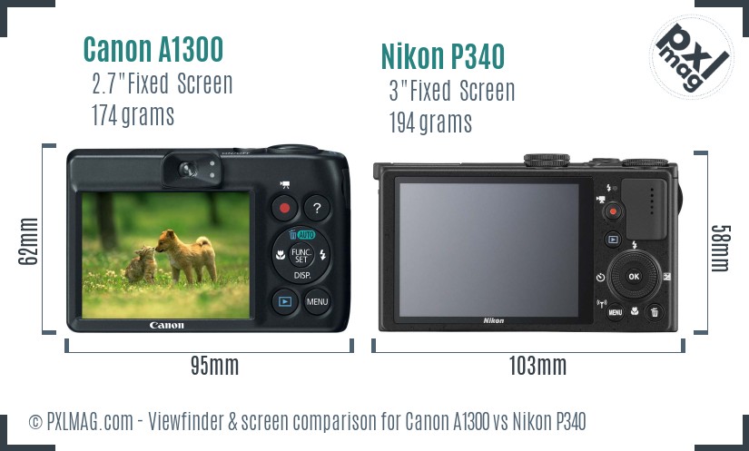 Canon A1300 vs Nikon P340 Screen and Viewfinder comparison