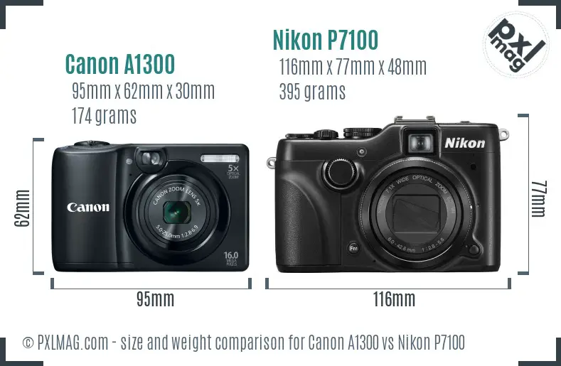 Canon A1300 vs Nikon P7100 size comparison