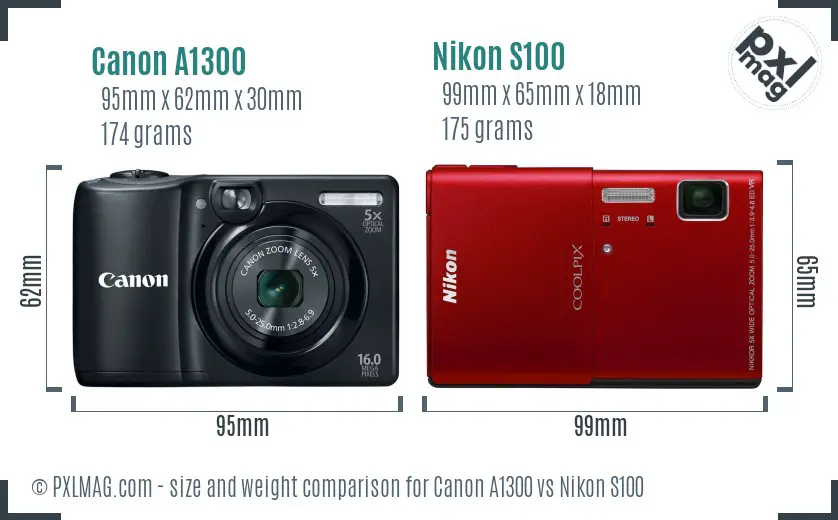 Canon A1300 vs Nikon S100 size comparison Canon A1300 vs Nikon S100 size comparison