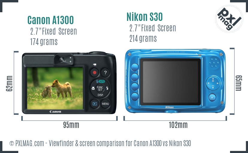 Canon A1300 vs Nikon S30 Screen and Viewfinder comparison