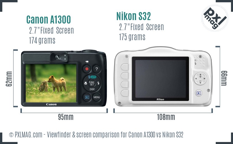 Canon A1300 vs Nikon S32 Screen and Viewfinder comparison