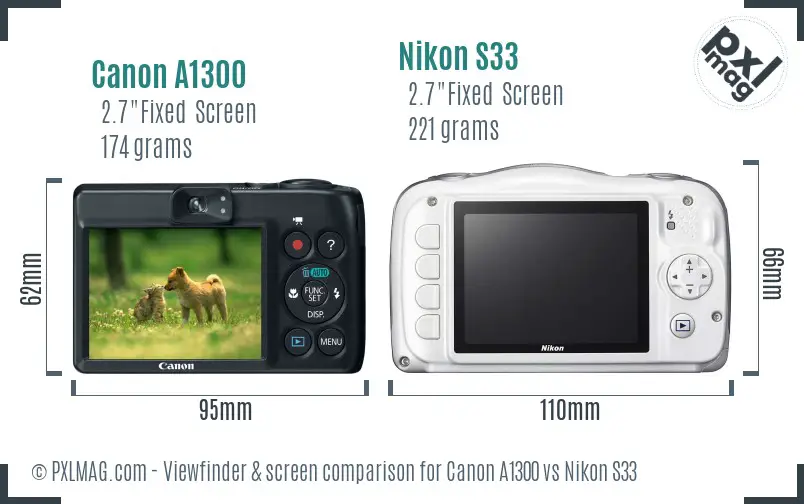 Canon A1300 vs Nikon S33 Screen and Viewfinder comparison