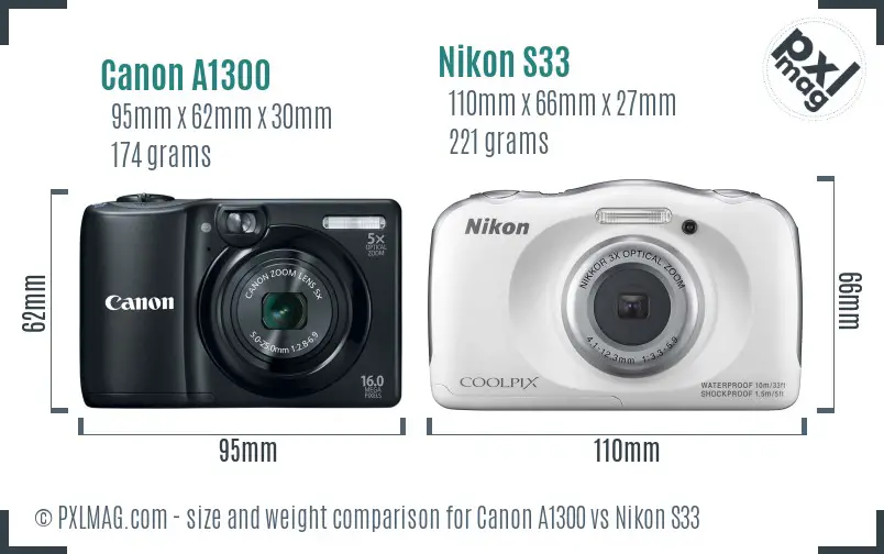 Canon A1300 vs Nikon S33 size comparison