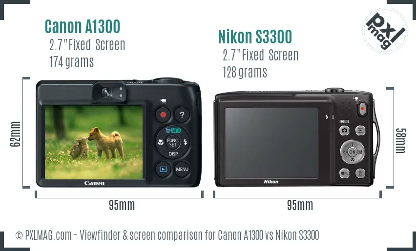 Canon A1300 vs Nikon S3300 Screen and Viewfinder comparison