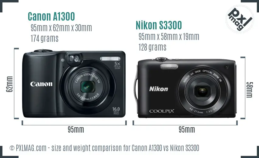 Canon A1300 vs Nikon S3300 size comparison