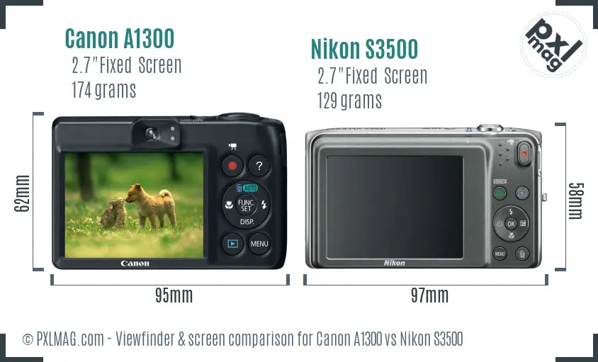 Canon A1300 vs Nikon S3500 Screen and Viewfinder comparison