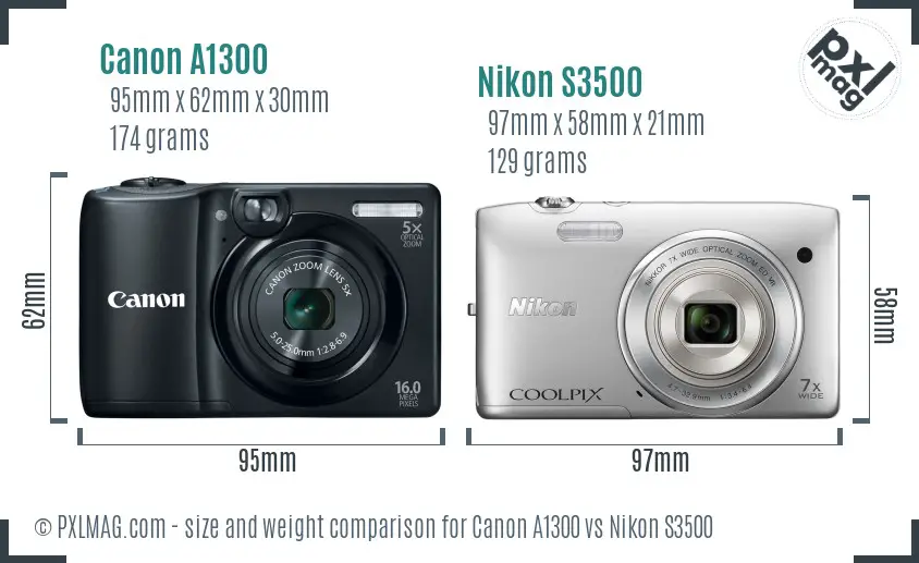 Canon A1300 vs Nikon S3500 size comparison