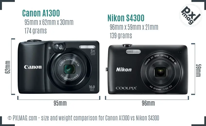 Canon A1300 vs Nikon S4300 size comparison