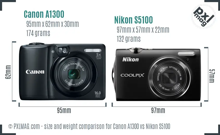Canon A1300 vs Nikon S5100 size comparison