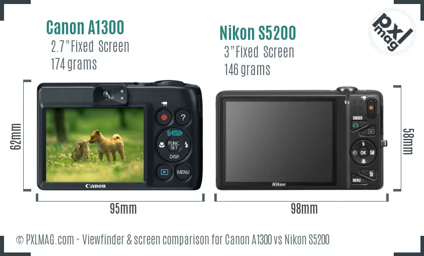 Canon A1300 vs Nikon S5200 Screen and Viewfinder comparison