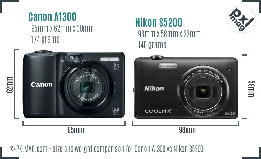 Canon A1300 vs Nikon S5200 size comparison