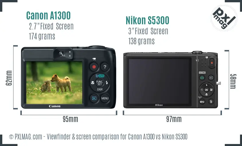 Canon A1300 vs Nikon S5300 Screen and Viewfinder comparison