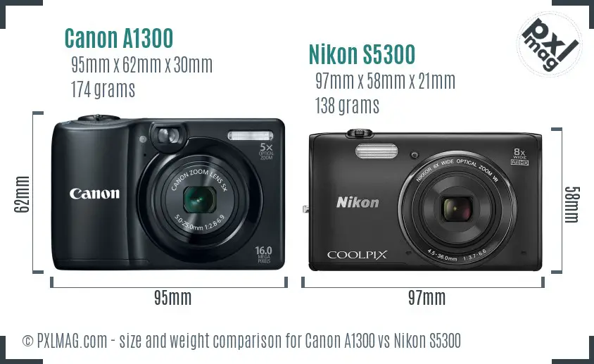 Canon A1300 vs Nikon S5300 size comparison