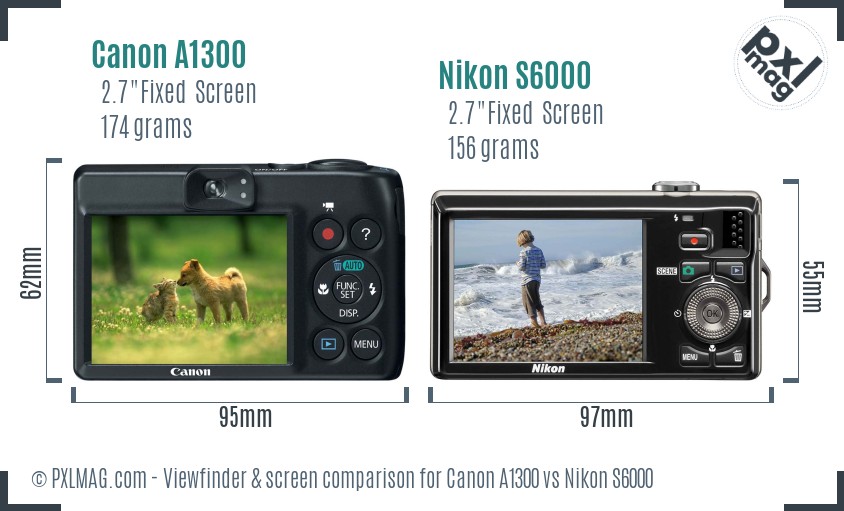 Canon A1300 vs Nikon S6000 Screen and Viewfinder comparison