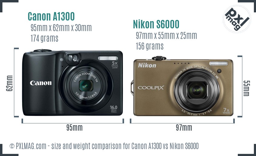 Canon A1300 vs Nikon S6000 size comparison