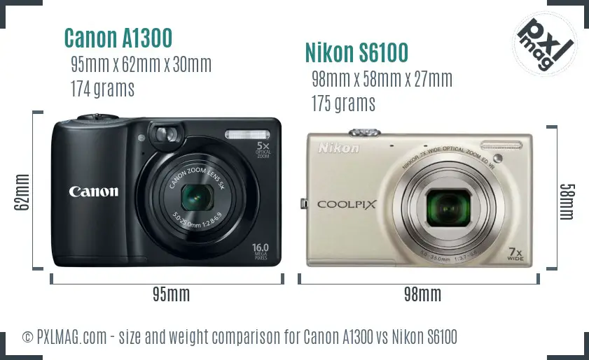 Canon A1300 vs Nikon S6100 size comparison