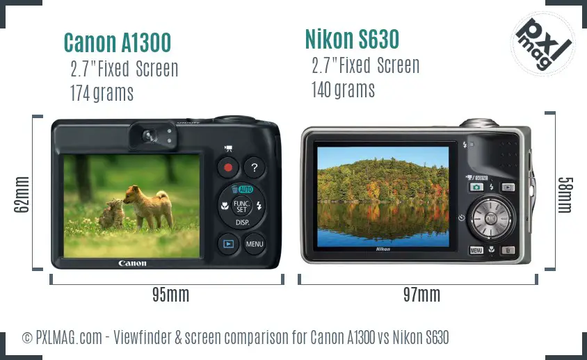 Canon A1300 vs Nikon S630 Screen and Viewfinder comparison