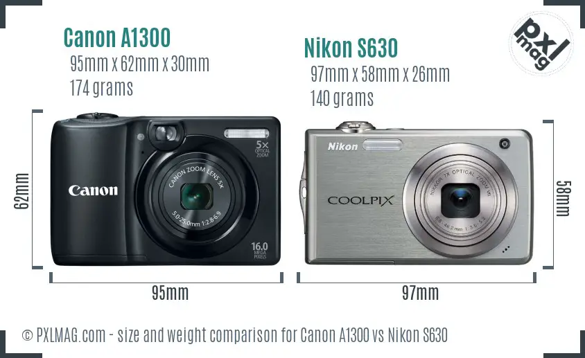 Canon A1300 vs Nikon S630 size comparison