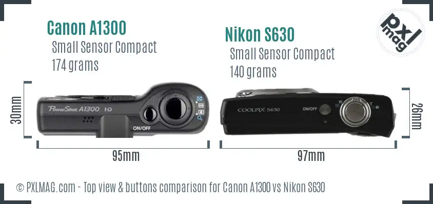 Canon A1300 vs Nikon S630 top view buttons comparison