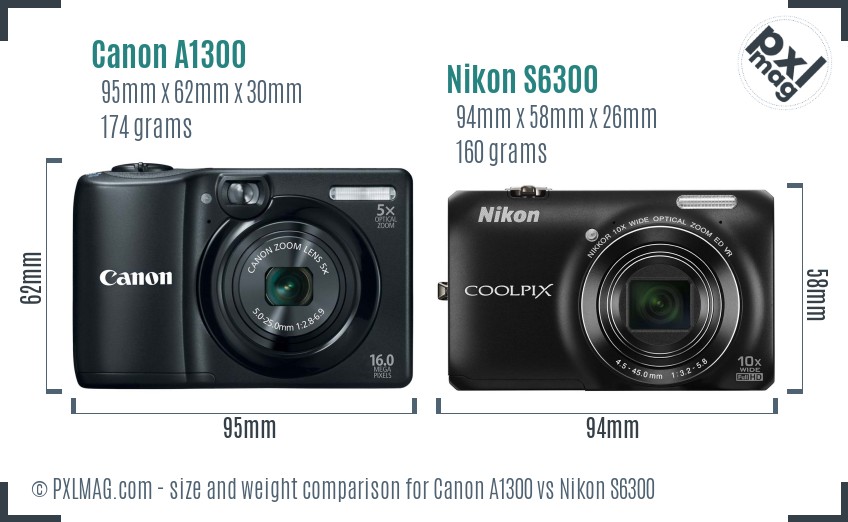 Canon A1300 vs Nikon S6300 size comparison
