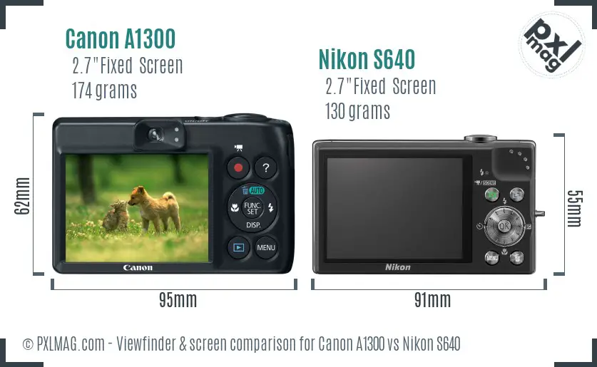 Canon A1300 vs Nikon S640 Screen and Viewfinder comparison Canon A1300 vs Nikon S640 Screen and Viewfinder comparison