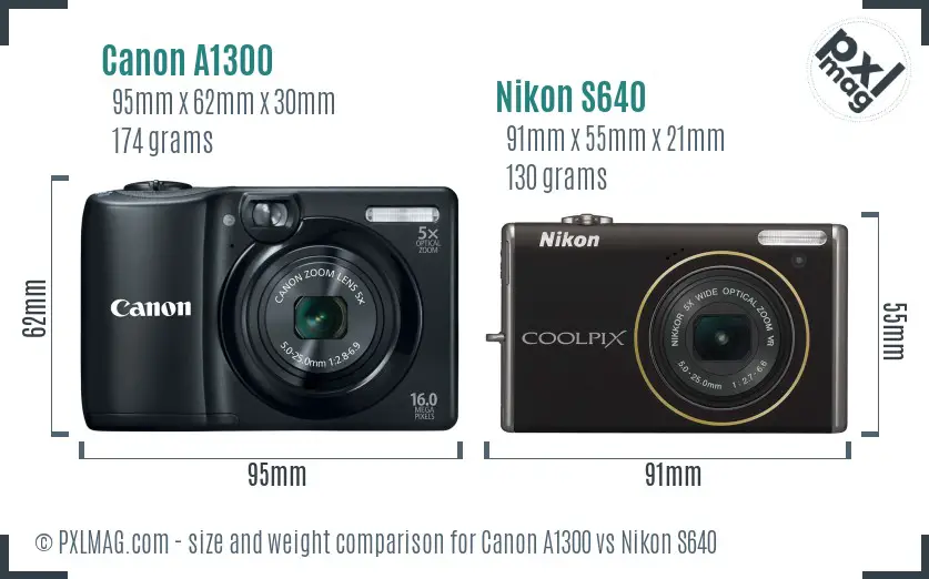 Canon A1300 vs Nikon S640 size comparison Canon A1300 vs Nikon S640 size comparison