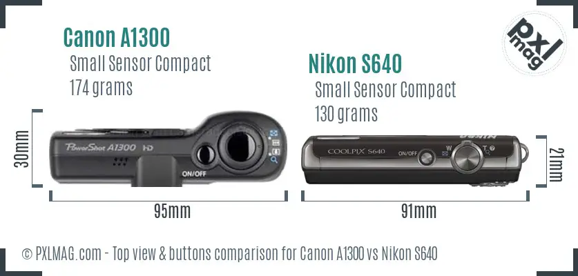 Canon A1300 vs Nikon S640 top view buttons comparison Canon A1300 vs Nikon S640 top view buttons comparison