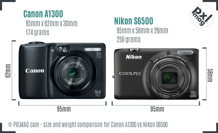 Canon A1300 vs Nikon S6500 size comparison Canon A1300 vs Nikon S6500 size comparison