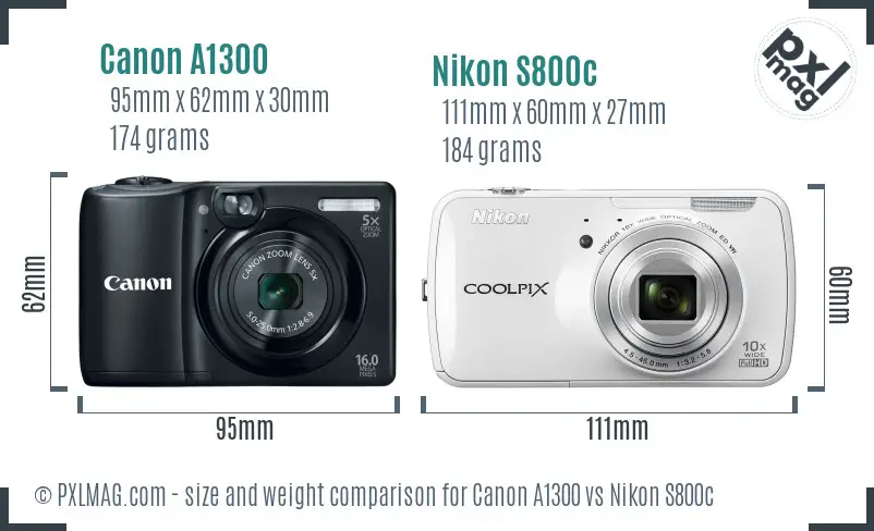 Canon A1300 vs Nikon S800c size comparison