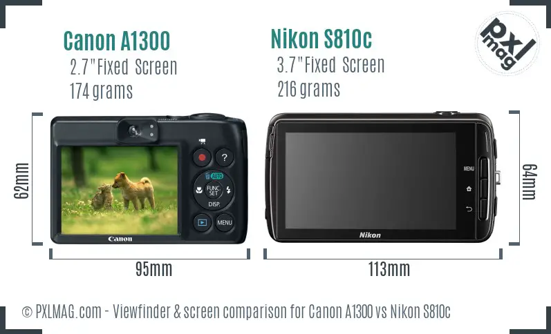 Canon A1300 vs Nikon S810c Screen and Viewfinder comparison