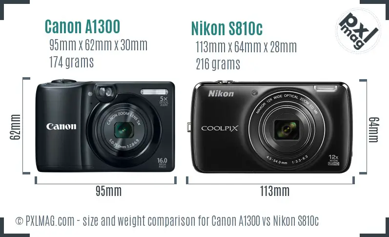 Canon A1300 vs Nikon S810c size comparison