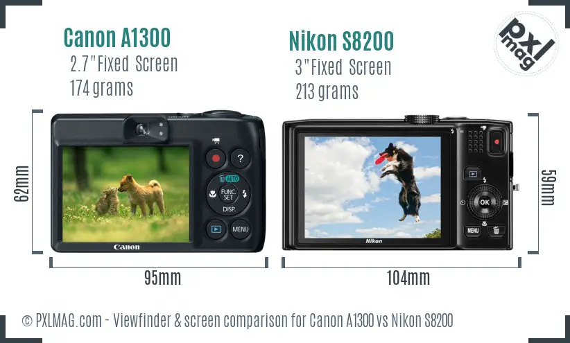 Canon A1300 vs Nikon S8200 Screen and Viewfinder comparison
